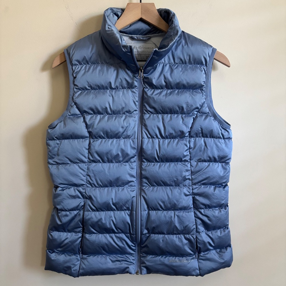 Eddie Bauer EB650 Down Puffer Vest Womens Medium Blue Full Zip Quilted Layering